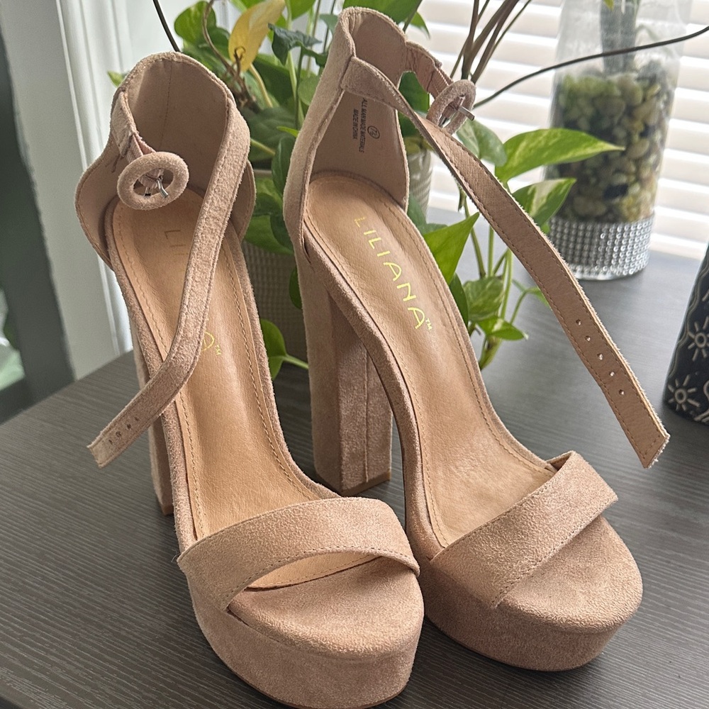 Liliana Beige Suede Platform Heels